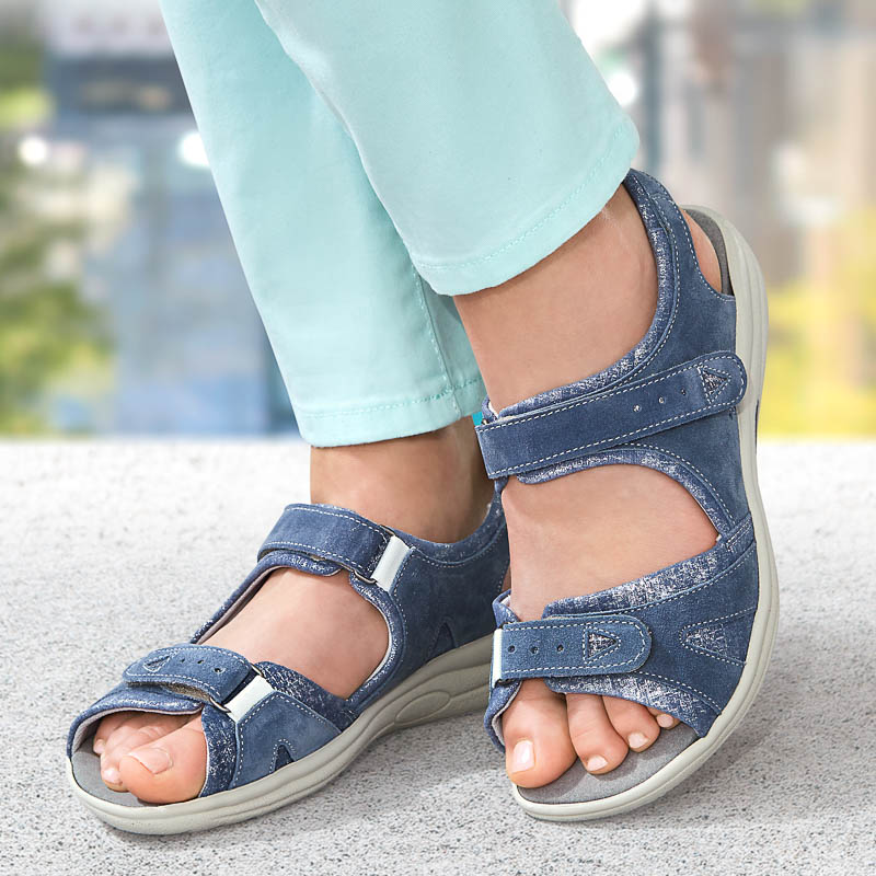 Chaussures de confort Helvesko : modle Sabrina, coloris jean/argent Image 3