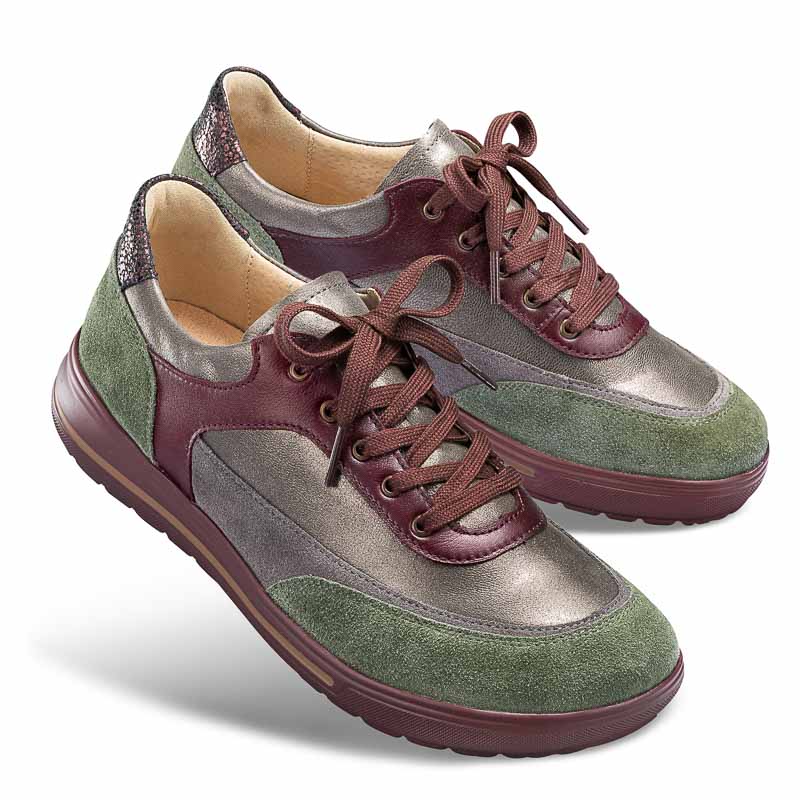 Chaussures de confort Helvesko : modle Indra, olive/bordeaux