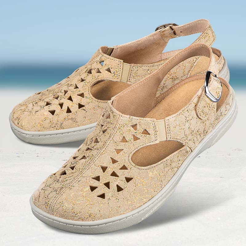 Chaussures de confort Helvesko : modle Via, beige/coloris or