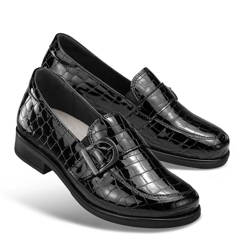Chaussure confort Helvesko : GOTHA, noir (cuir vernis)