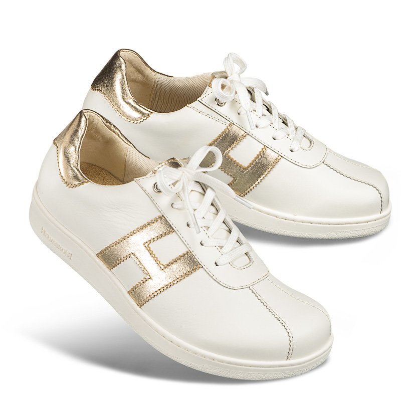 Chaussures de confort Helvesko : mod�le Newport, blanc/coloris or