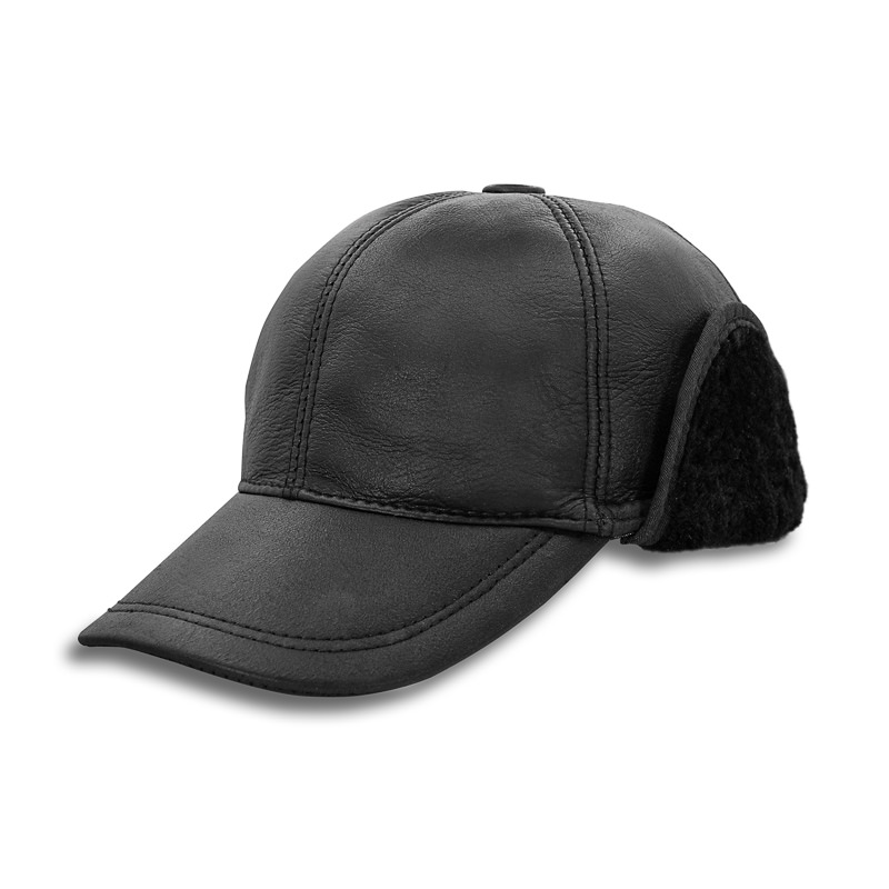 Casquette en peau laine noir